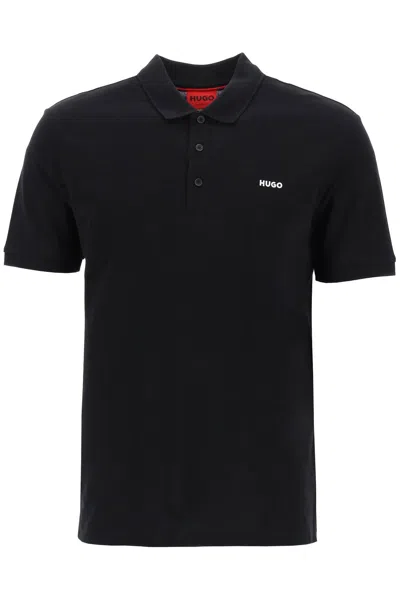 Hugo Cotton-piqu Polo Shirt With Logo Print In Black