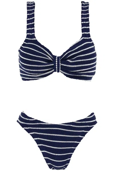 Hunza G . Striped Bonnie Bikini Set In 蓝色的