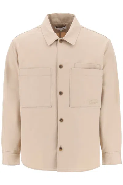Maison Kitsuné Button-up Cotton Overshirt In Beige