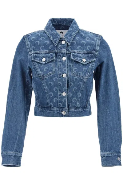 Marine Serre "denim Regenerated All Over Moon Jacket In Blue