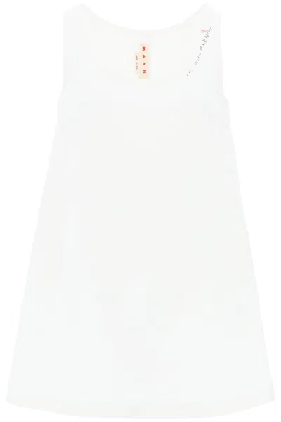 Marni Flared Dress With Hand Embroidered In White