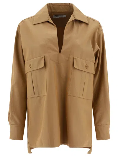 Max Mara "ulrico" Cotton Canvas Oversized Blouse In Beige