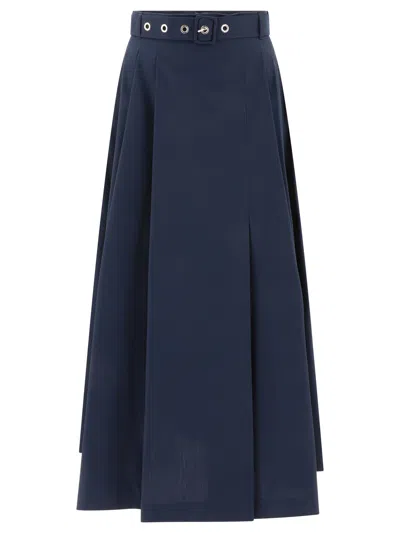 Max Mara S "gilda" Pleated Cotton Poplin Skirt In Blue