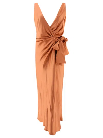 Pinko Elegant Hammered Satin Dress In Gold