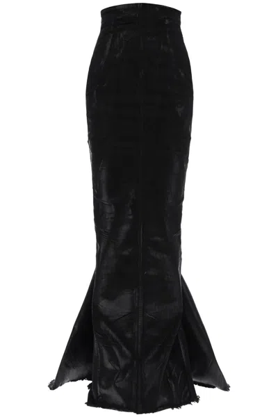 Rick Owens Lido Dirt Pillar Skirt In Foil Stretch Denim In Black