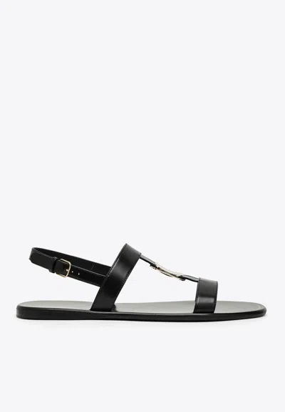 Ferragamo Capri Nappa Leather Flat Sandals With Vara Bow In Black