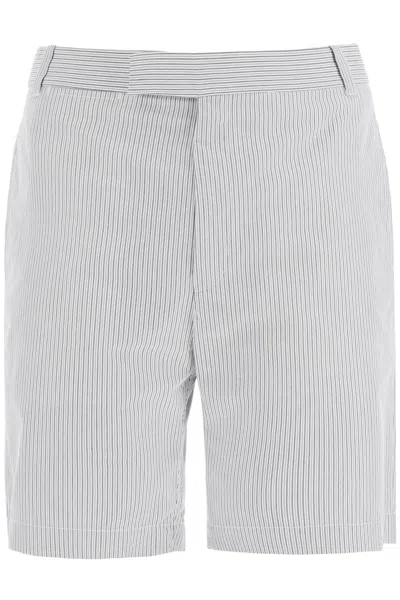 Thom Browne Striped Cotton Bermuda Shorts For Men In Grey