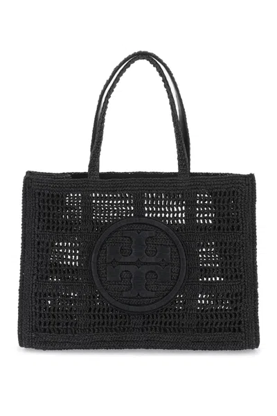 Tory Burch Ella Crochet Raffia Tote Bag In In Black  