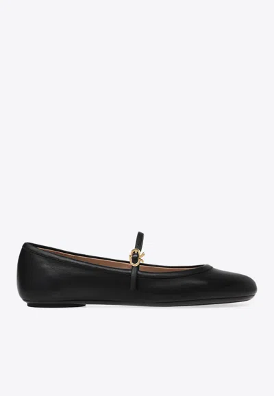 Gianvito Rossi Leather Mary Jane Ballet Flats In Black
