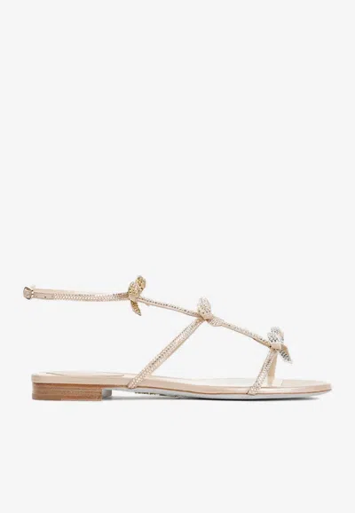René Caovilla Caterina Crystal-embellished Flat Sandals In Metallic