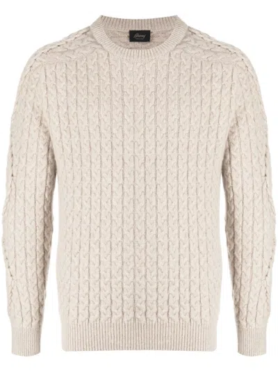 Brioni Crew-neck Cable-knit Jumper In Brown