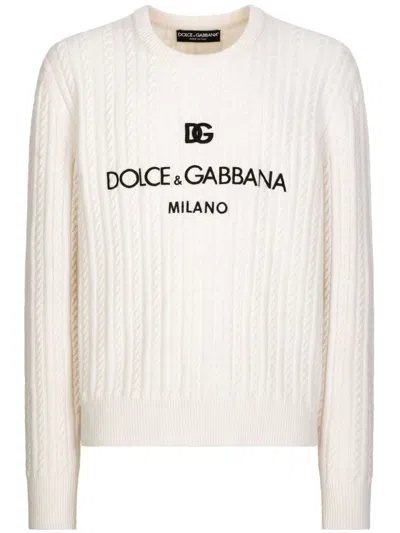 Dolce & Gabbana Crew-neck Cable-knit Jumper In White