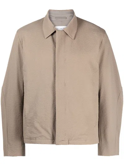 Post Archive Faction Crinkled Long-sleeve Shirt Jacket In Brown
