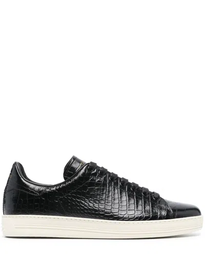 Tom Ford Crocodile-embossed Leather Trainers In Black