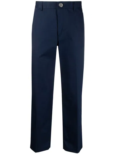 Lanvin Cropped Cotton Trousers In Blue