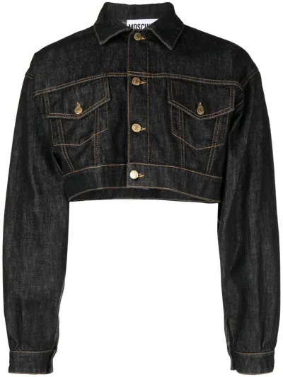 Moschino Cropped Denim Jacket In Black