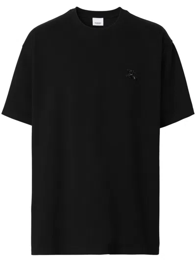Burberry Crystal Ekd Cotton Jersey T-shirt In Black
