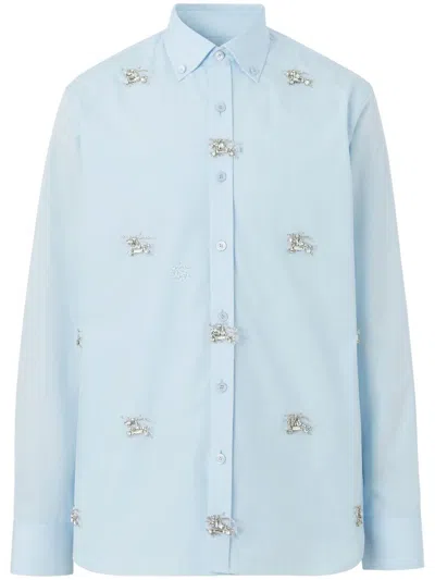 Burberry Crystal-embellished Cotton Shirt In Blue