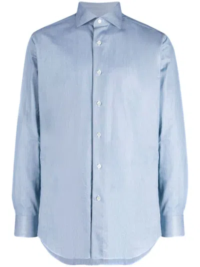 Brioni Stretch-cotton Pointed-collar Shirt In Blue