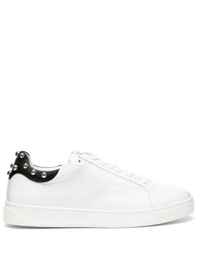 Lanvin Studded Ddbo Leather Sneakers In White/silver