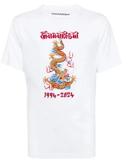 Maharishi Descending Dragon Organic-cotton T-shirt In White