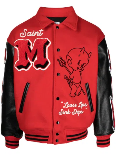 Saint Mxxxxxx Devil Varsity Letter Jacket In Red
