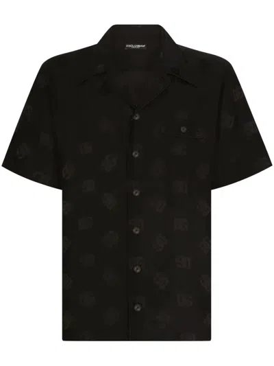 Dolce & Gabbana Dg Monogram-jacquard Silk Shirt In Black