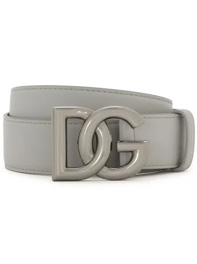 Dolce & Gabbana Dg-logo Buckle Leather Belt In Grey