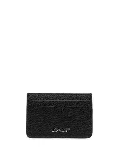 Off-white Diag-stripe Leather Cardholder In Black