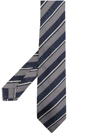 Kiton Diagonal Stripe Silk Tie In Grey
