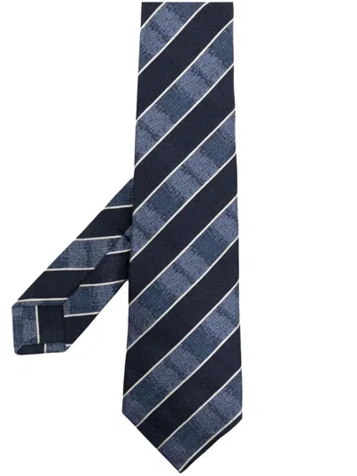 Kiton Diagonal Stripe Silk-blend Tie In Blue
