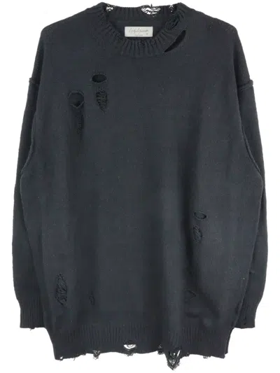 Yohji Yamamoto Distressed Cotton Jumper In Schwarz