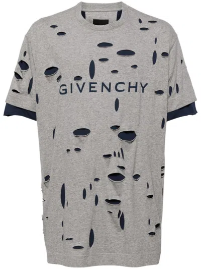 Givenchy Distressed Layered T-shirt In Gray
