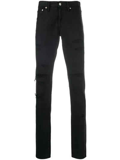 Visvim Distressed Slim-fit Jeans In Black