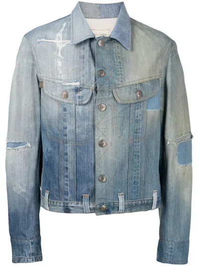 Greg Lauren Blue Distressed Trucker Denim Jacket