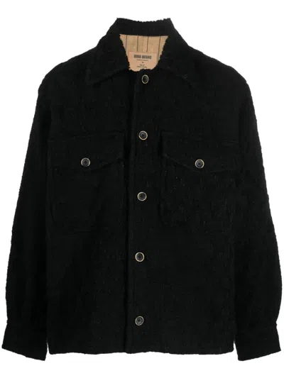 Uma Wang Distressed-effect Knitted Shirt Jacket In Schwarz
