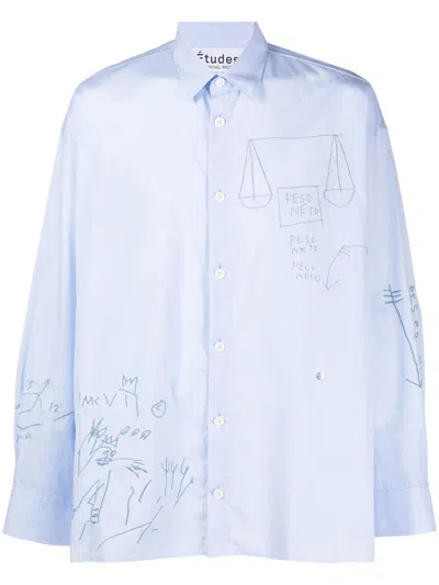 Etudes Studio Doodle-print Button-up Shirt In Blue