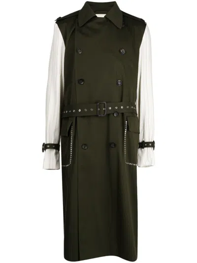 Wales Bonner Echo Panelled Trench Coat In Green