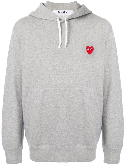 Comme Des Garçons Play Logo Embroidered Drawstring Hoodie In Gray