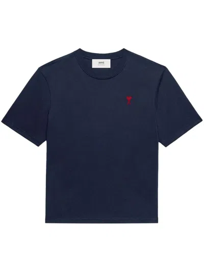 Ami Alexandre Mattiussi Logo-embroidered Cotton-jersey T-shirt In Blue