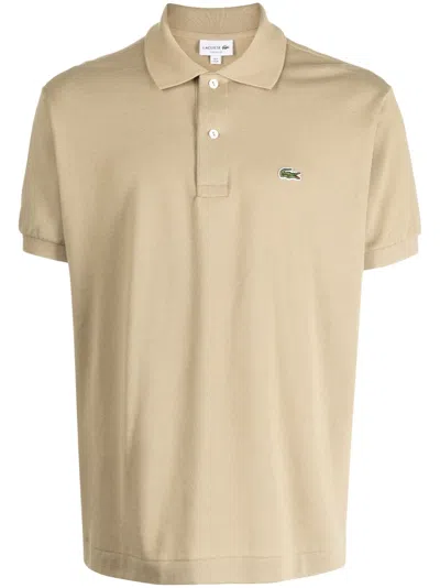 Lacoste Embroidered-logo Short-sleeve Polo Shirt In Braun