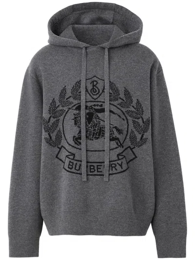 Burberry Gray Jacquard Hoodie In A1210 Dark Grey Mela