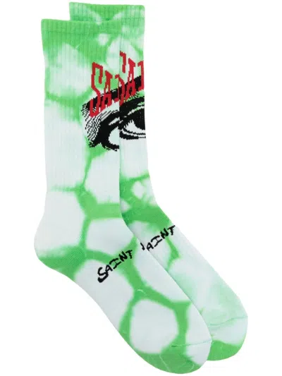 Saint Mxxxxxx Eye-motif Cotton-blend Socks In Green