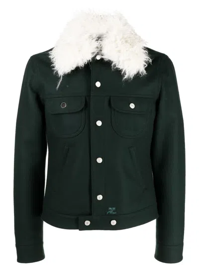 Courrèges Faux-fur Collar Jacket In Green