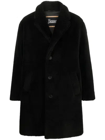 Herno Felted Single-breasted Coat In Black