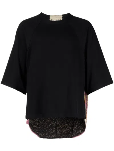 By Walid Floral Embroidery Cotton T-shirt In Black