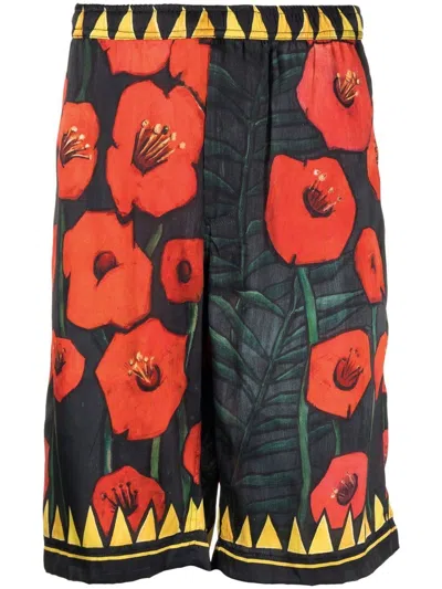 Endless Joy Floral-print Silk Shorts In Black