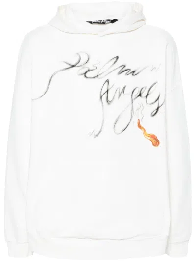 Palm Angels Foggy Pa Cotton Hoodie In White