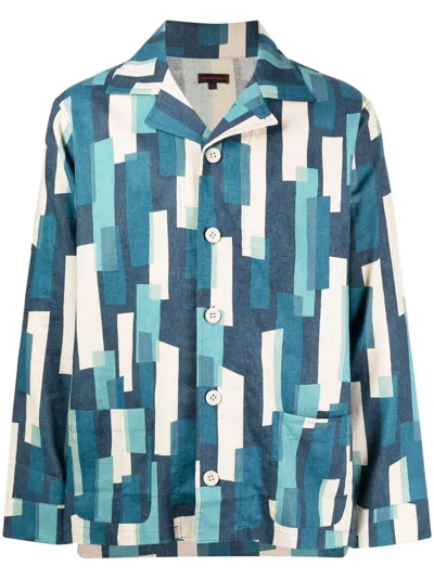 Clot Geometric-print Button-up Shirt In Blue