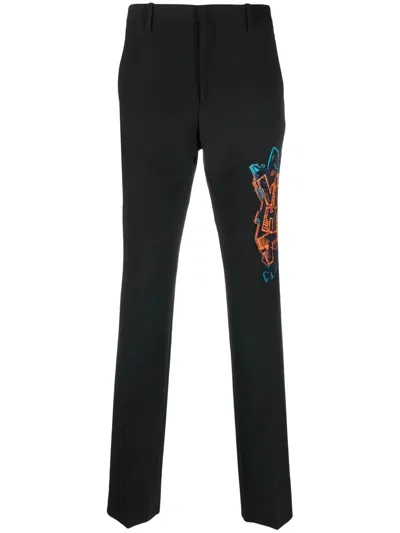 Off-white Graf Coupe' Slim-fit Embroidered Wool-blend Suit Trousers In Fluo Orange